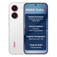 REDMI Turbo 5 (8GB RAM + 256GB Storage) – Dimensity 8500 Ultra, 7540mAh Battery, 100W HyperCharge, 50MP Sony OIS Camera | Turbo White