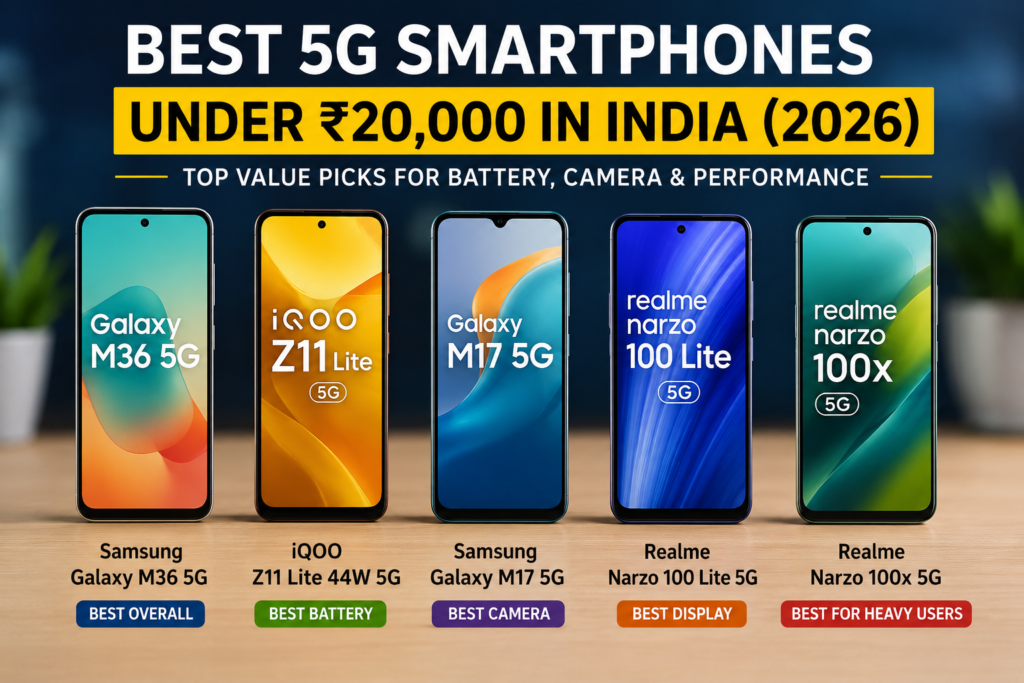 Best 5G Smartphones Under ₹20,000 in India (2026) – Top Value Picks for Battery, Camera & Performance